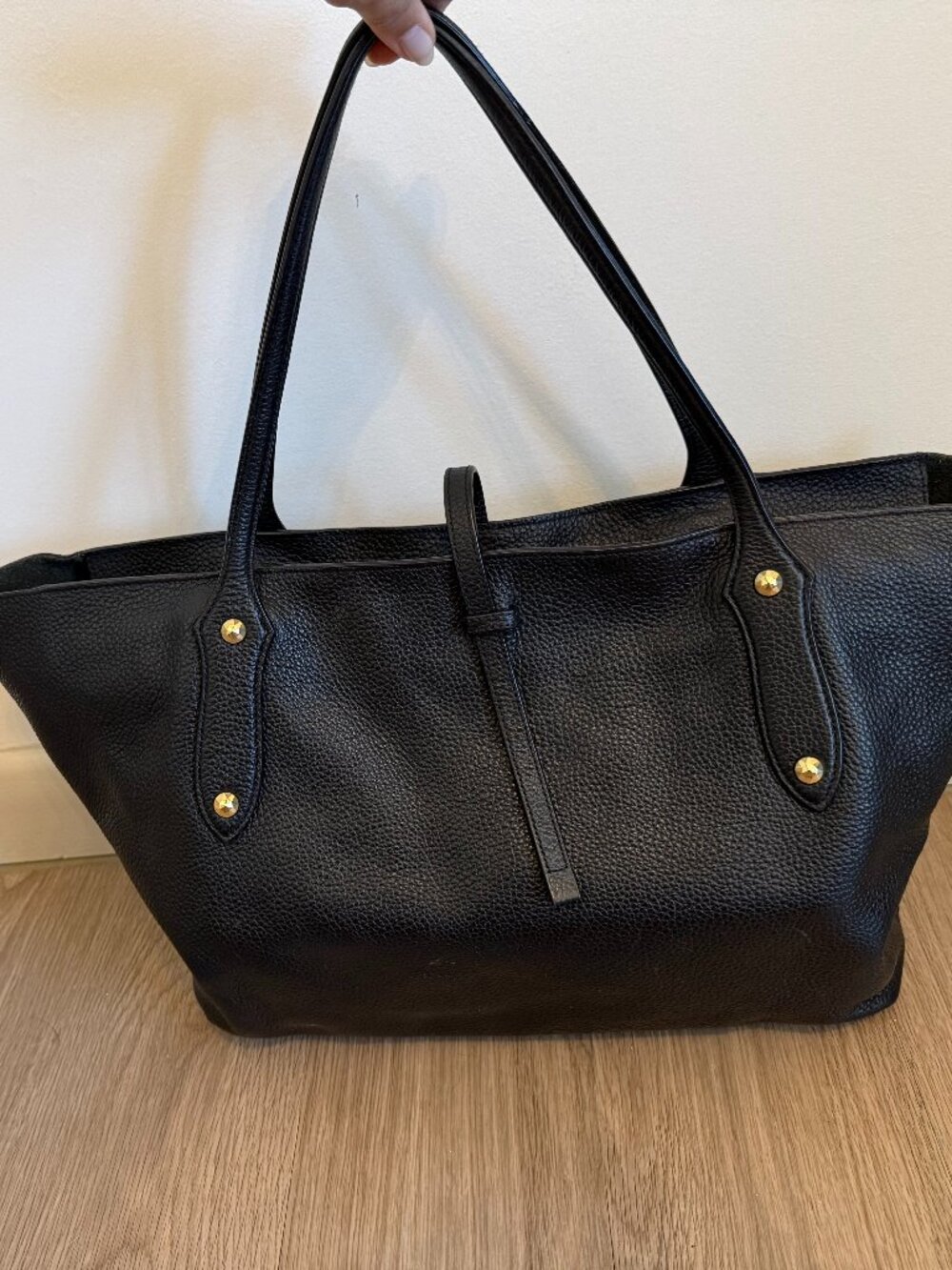 Annabel Ingall Large Isabella Black Pebbled Leather Tote Gold Hardware